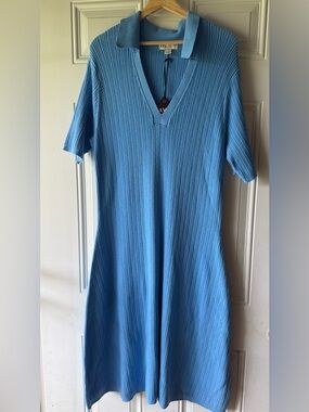 🎯50% OFF! Ava & Viv Light Blue Ribbed V-Neck Midi Dress